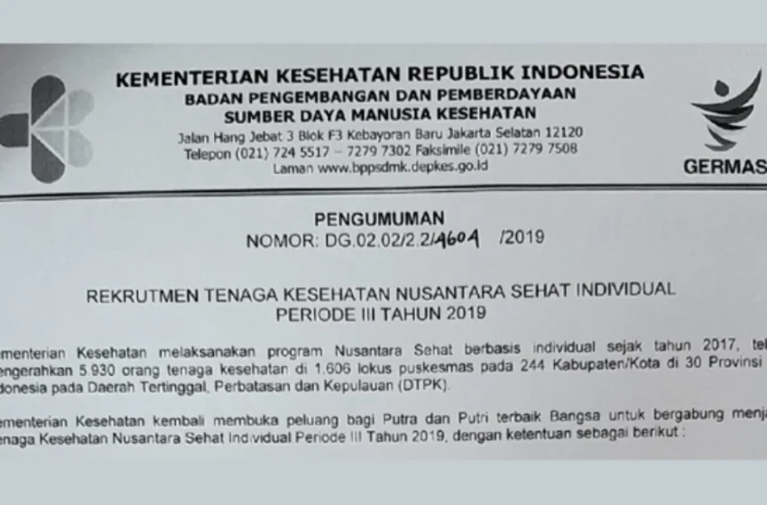  Rekrutmen Nusantara Sehat [Tenaga Kesehatan] Kemenkes 2019