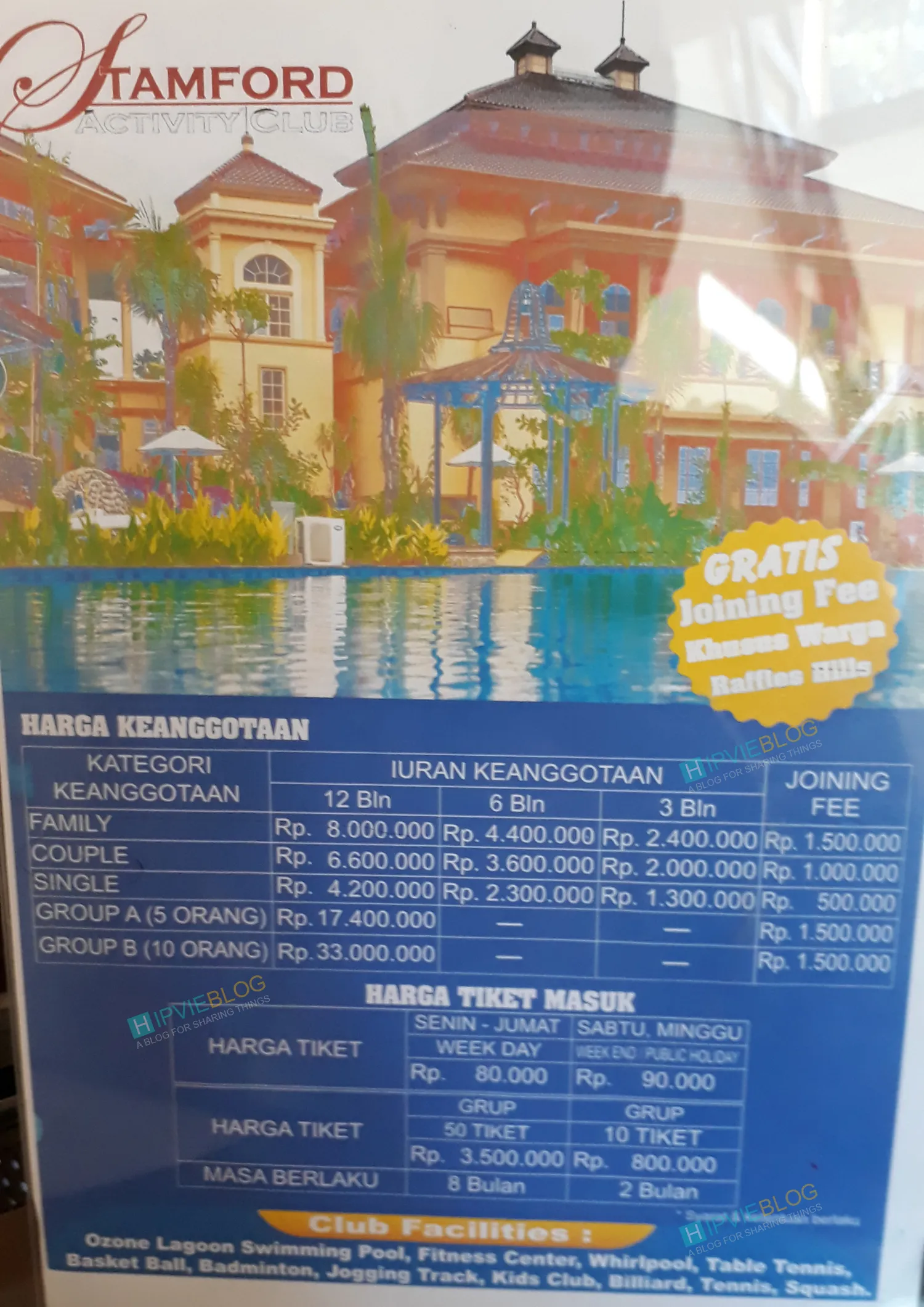 Harga tiket masuk kolam renang Raffles Hills